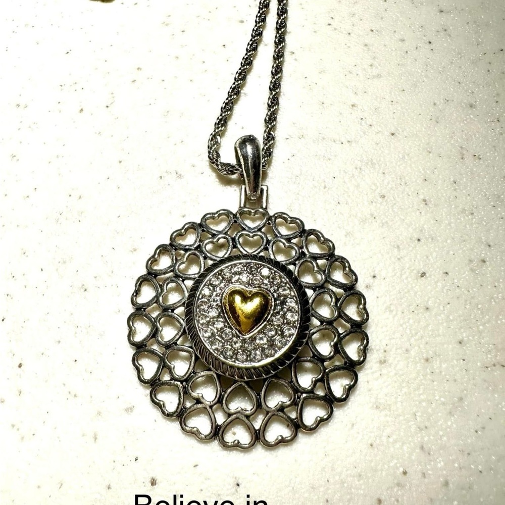 Elegant Silver and Gold Heart Pendant Necklace